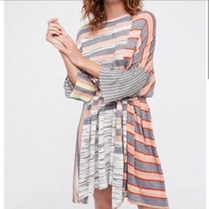 Free People Striped Mini Dress in Gray and Coral